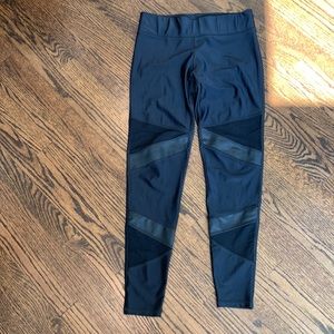 TEREZ leggings - black with faux leather and mesh patches - size Large